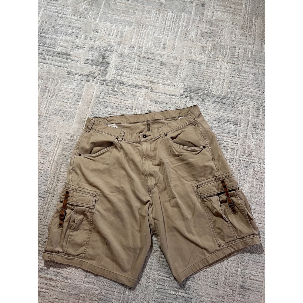 VTG Polo Jeans Company Ralph Lauren Mens Tan Cargo Shorts Brown Leather Buckle